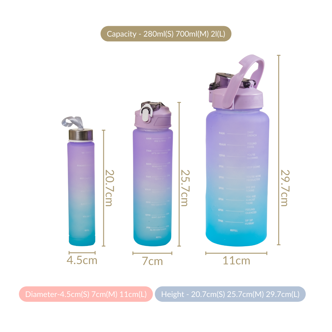 3-in-1 Motivational Water Bottle Combo Set (2000ML, 1000ML, 500ML)