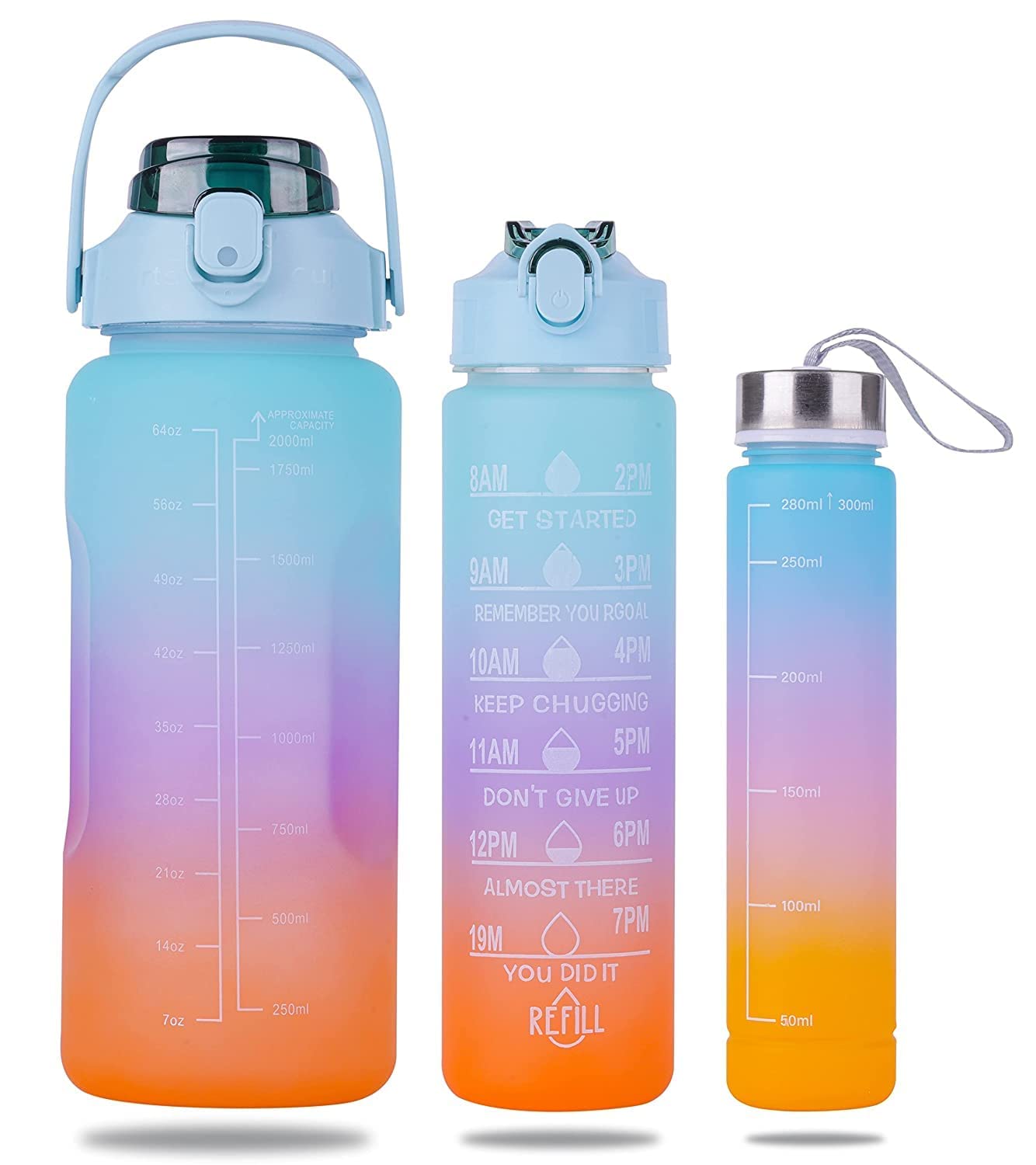 3-in-1 Motivational Water Bottle Combo Set (2000ML, 1000ML, 500ML)