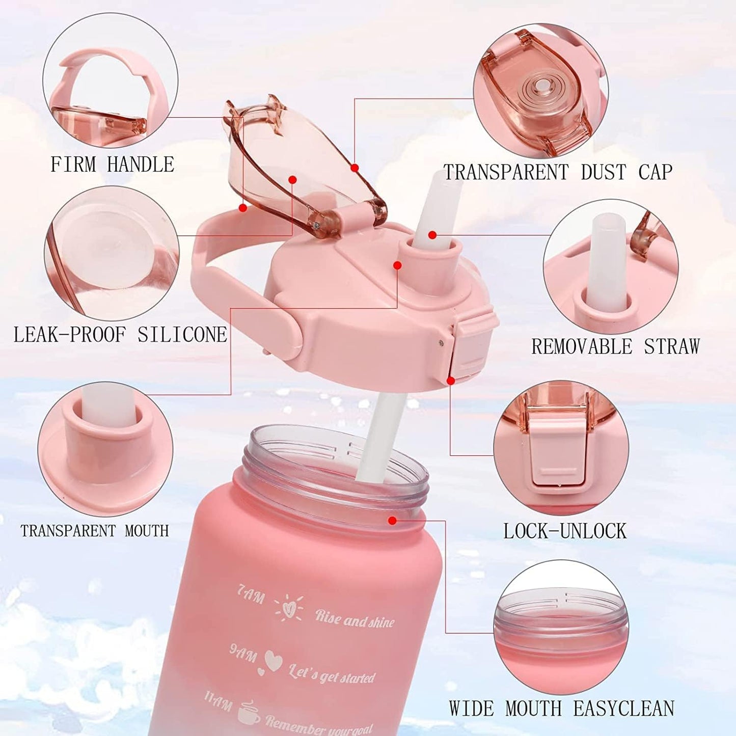 3-in-1 Motivational Water Bottle Combo Set (2000ML, 1000ML, 500ML)