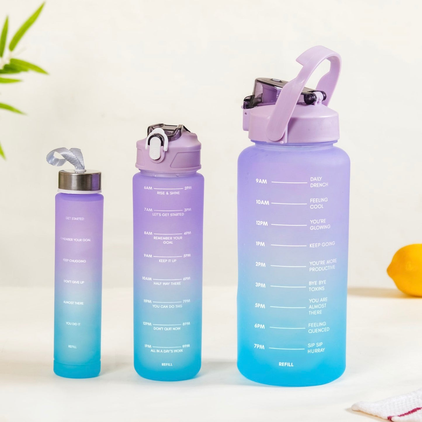 3-in-1 Motivational Water Bottle Combo Set (2000ML, 1000ML, 500ML)