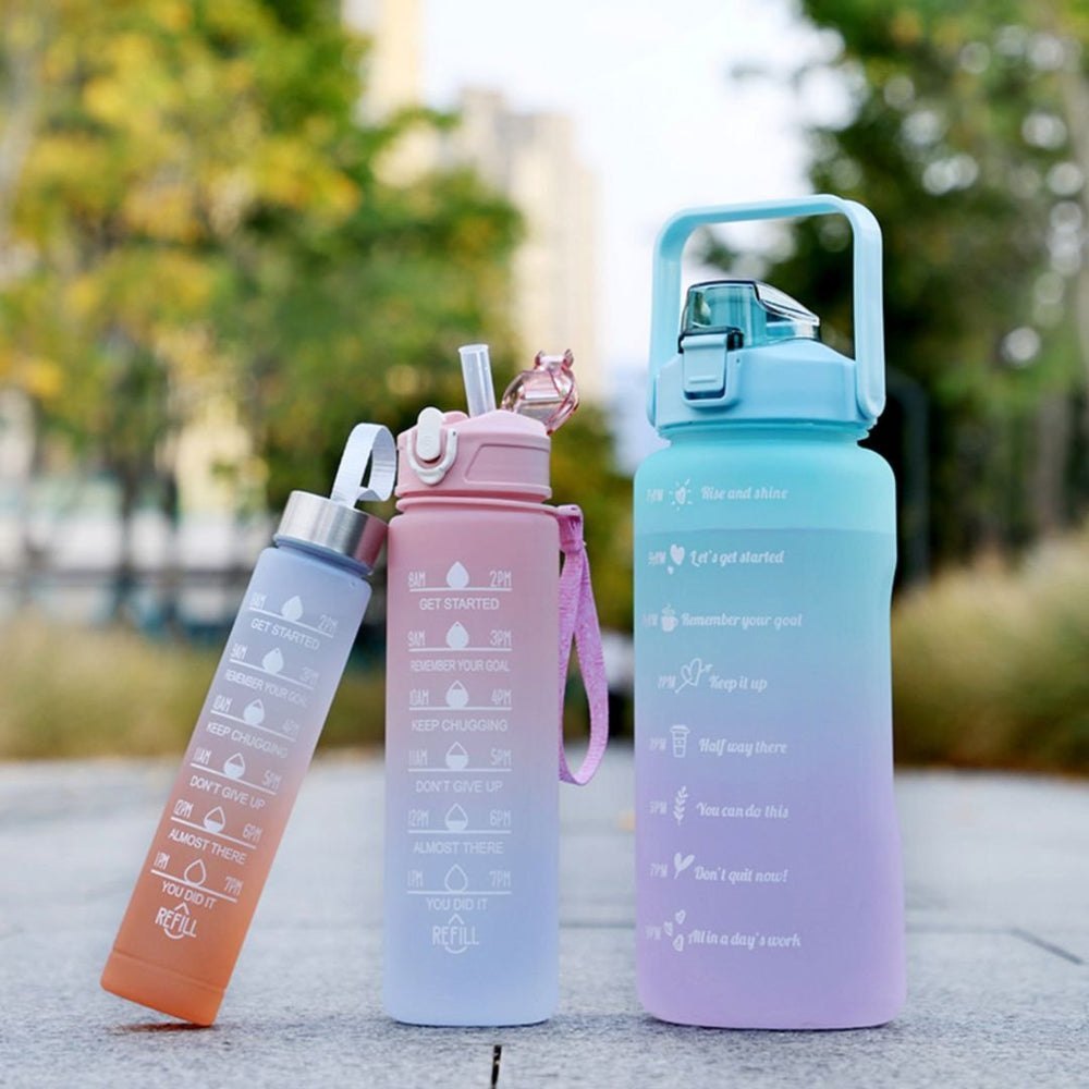 3-in-1 Motivational Water Bottle Combo Set (2000ML, 1000ML, 500ML)
